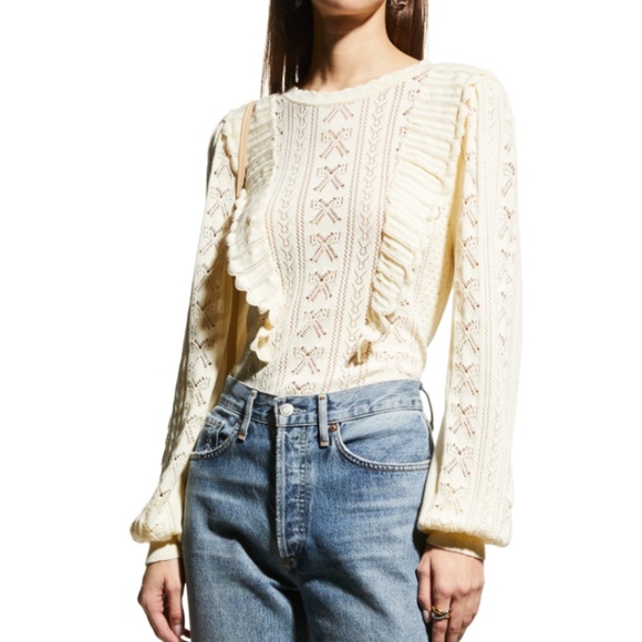 LoveShackFancy Sweaters - NWT $315 LoveShackFancy Ancora Cotton Pointelle-Knit Ruffle Sweater - Medium!